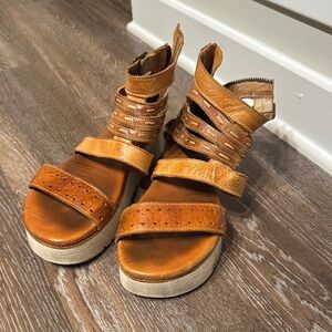 Bedstu Brown Strappy Sandals with Wedge Heel